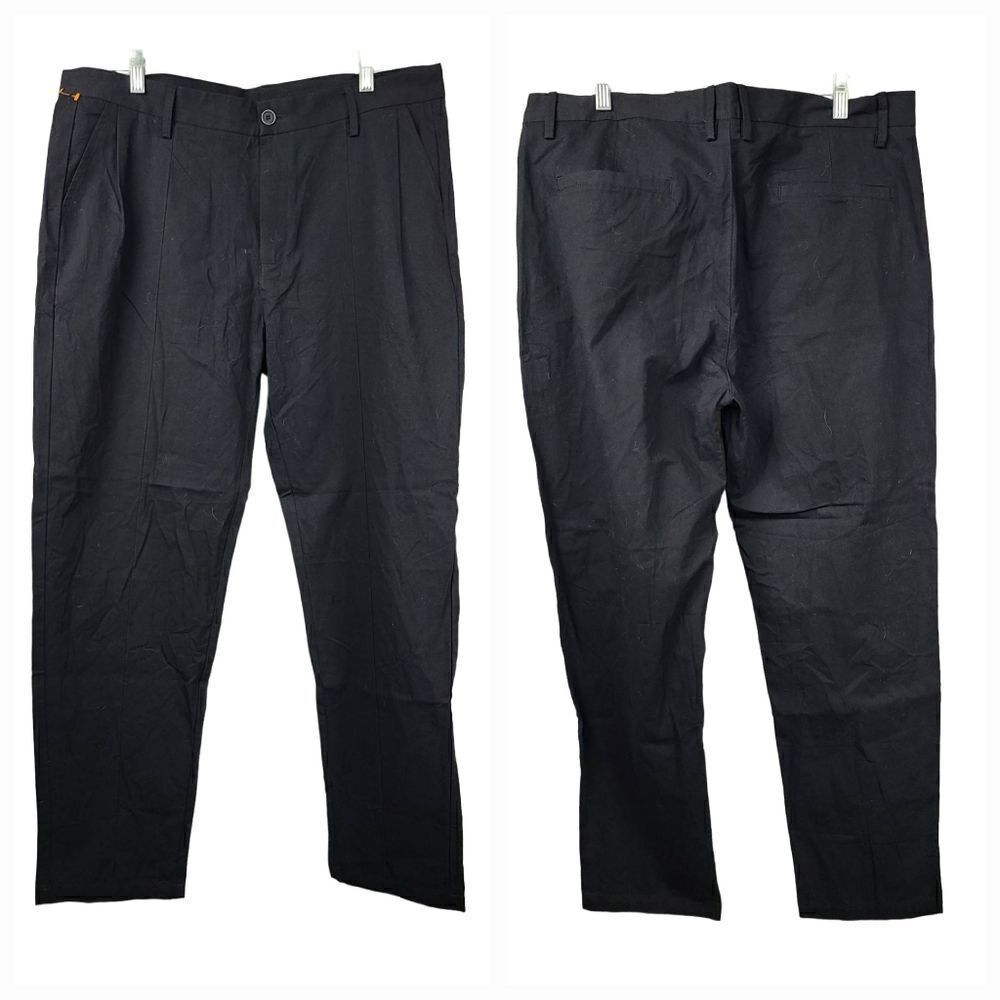 Men's Black Dress Pants 38x29 Tapered Slim Leg Trousers Work Uniform Woven XXL